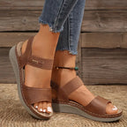 Jocasta | Women's Double Strap Velcro Wedge Sandals