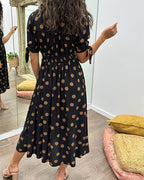 Avalune | Women's Polka Dot Tie Sleeve Button-Down Midi Dress