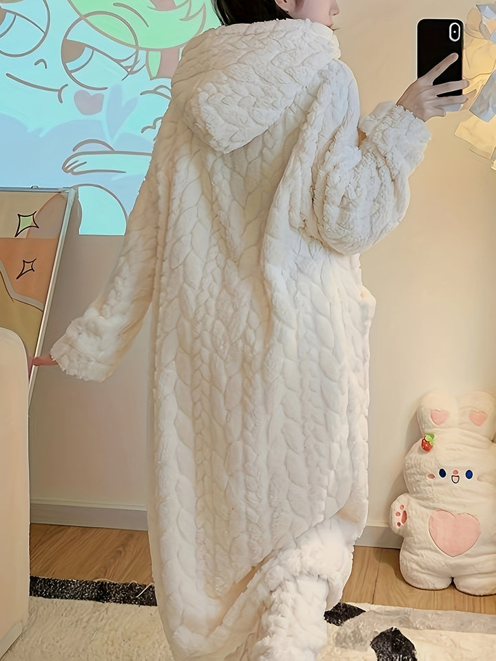 Grace & Jess | Cozy Coral Fleece Hooded Robe