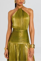 Mirabel | Women's Halter Neck Pleated Satin Maxi Dress