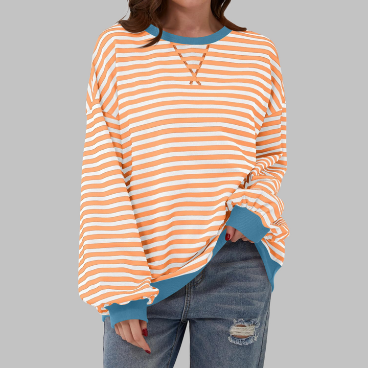 Grace & Jess | Casual Long Sleeve Round Neck Striped Sweatshirt