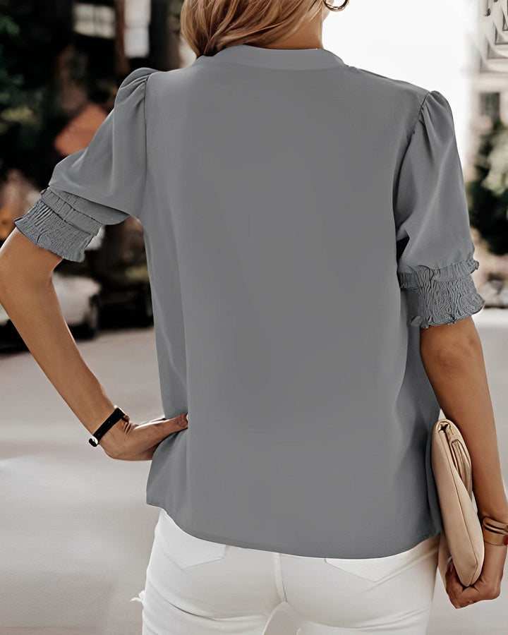 Brigitte | Women's V-Neck Smocked Sleeve Blouse