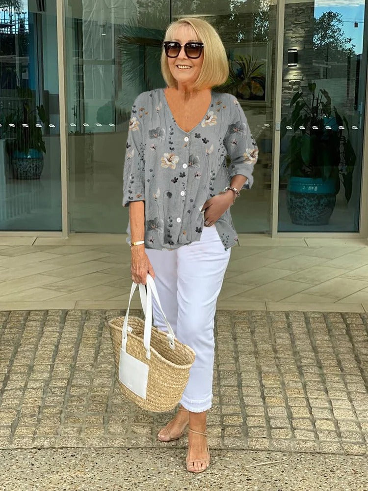 Grace & Jess | FLORAL BLOUSE WITH SOFT DRAPE