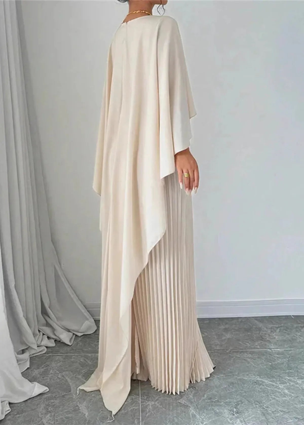 Elene | Women's Pleated Cape Wedding Guest Maxi Dress