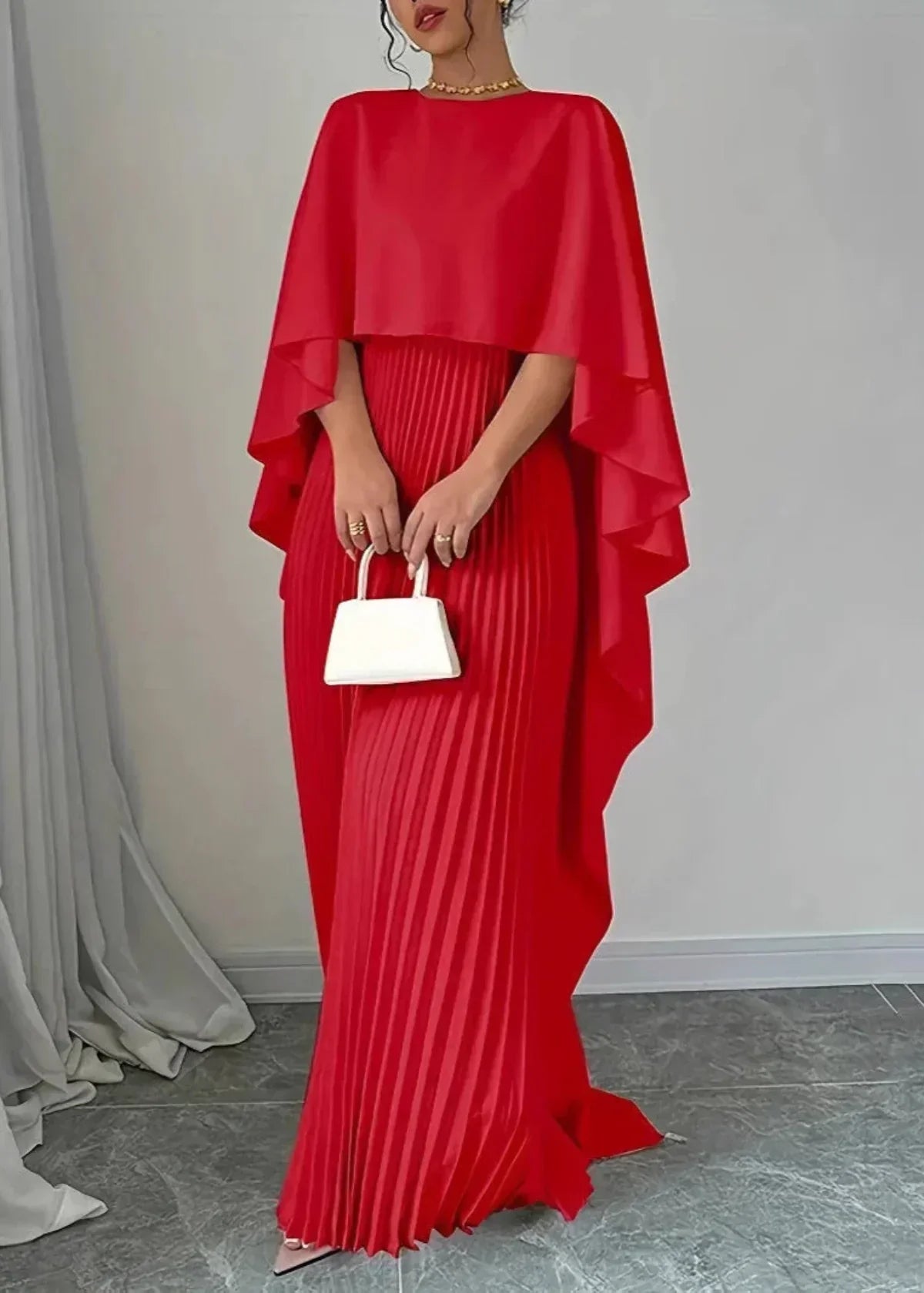 Elene | Women's Pleated Cape Wedding Guest Maxi Dress