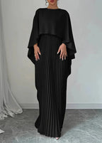 Amelia | Women's Pleated Maxi Dress with Cape