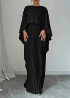 Elene | Women's Pleated Cape Wedding Guest Maxi Dress