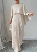 Elene | Women's Pleated Cape Wedding Guest Maxi Dress