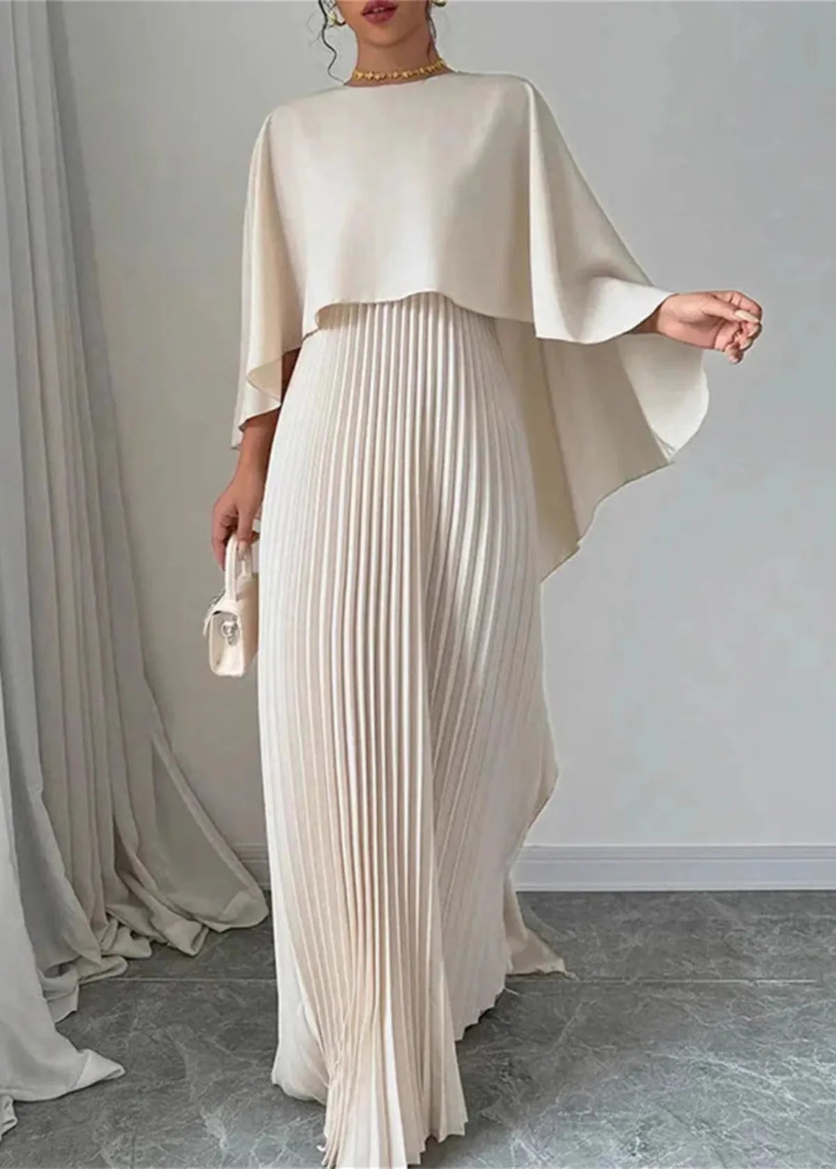 Elene | Women's Pleated Cape Wedding Guest Maxi Dress