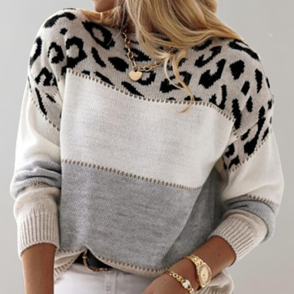 Amalia | Chic Leopard Patchwork Sweater