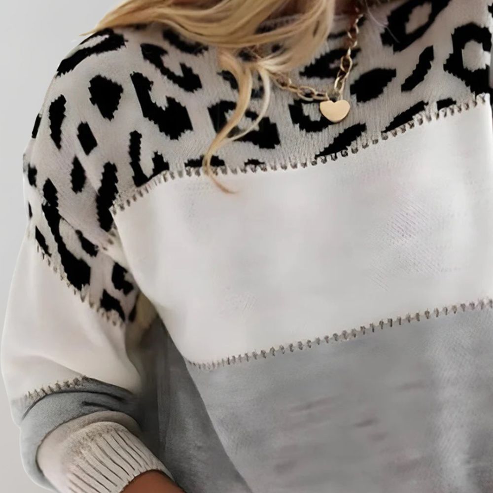 Amalia | Chic Leopard Patchwork Sweater
