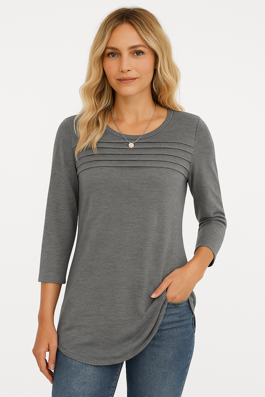 Grace & Jess | PLEATED FRONT 3/4 SLEEVE TOP