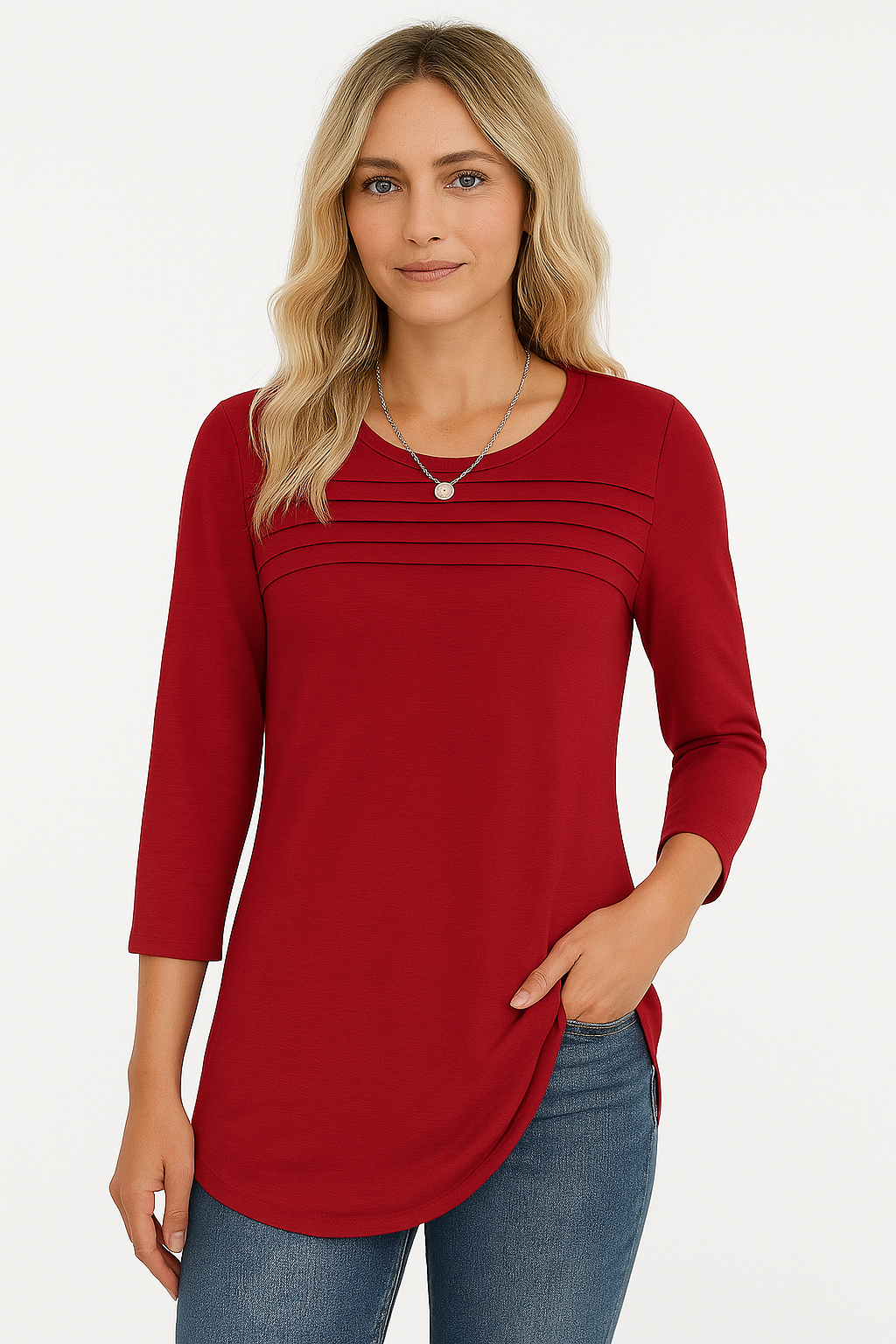 Grace & Jess | PLEATED FRONT 3/4 SLEEVE TOP