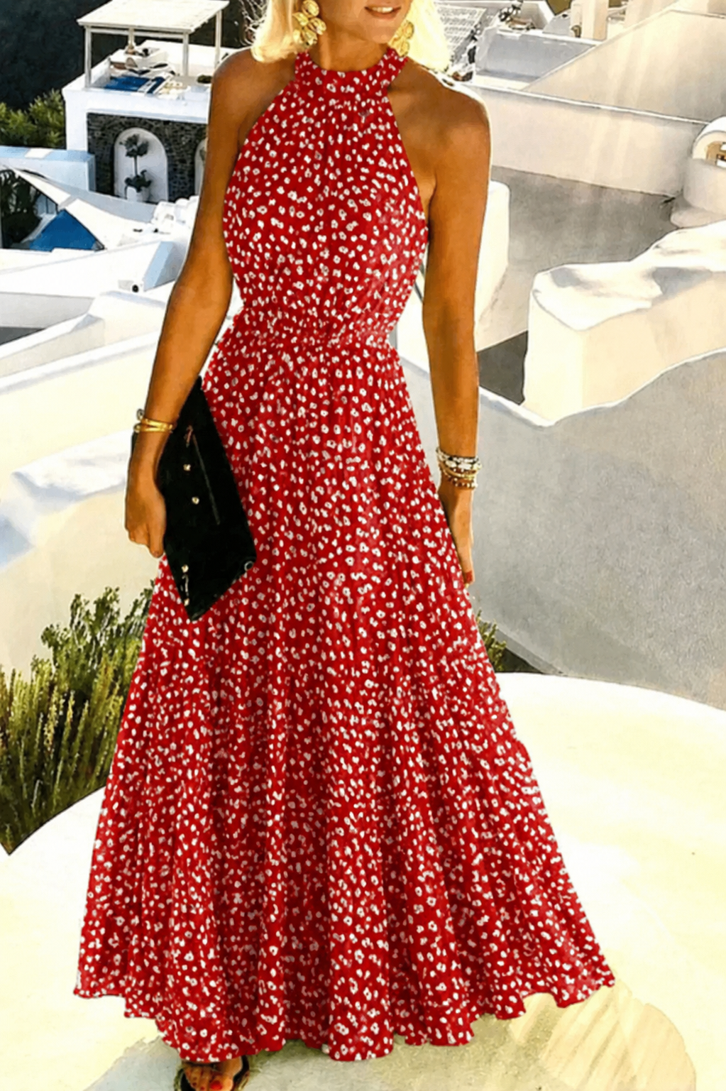 red polka dot maxi dress Novira