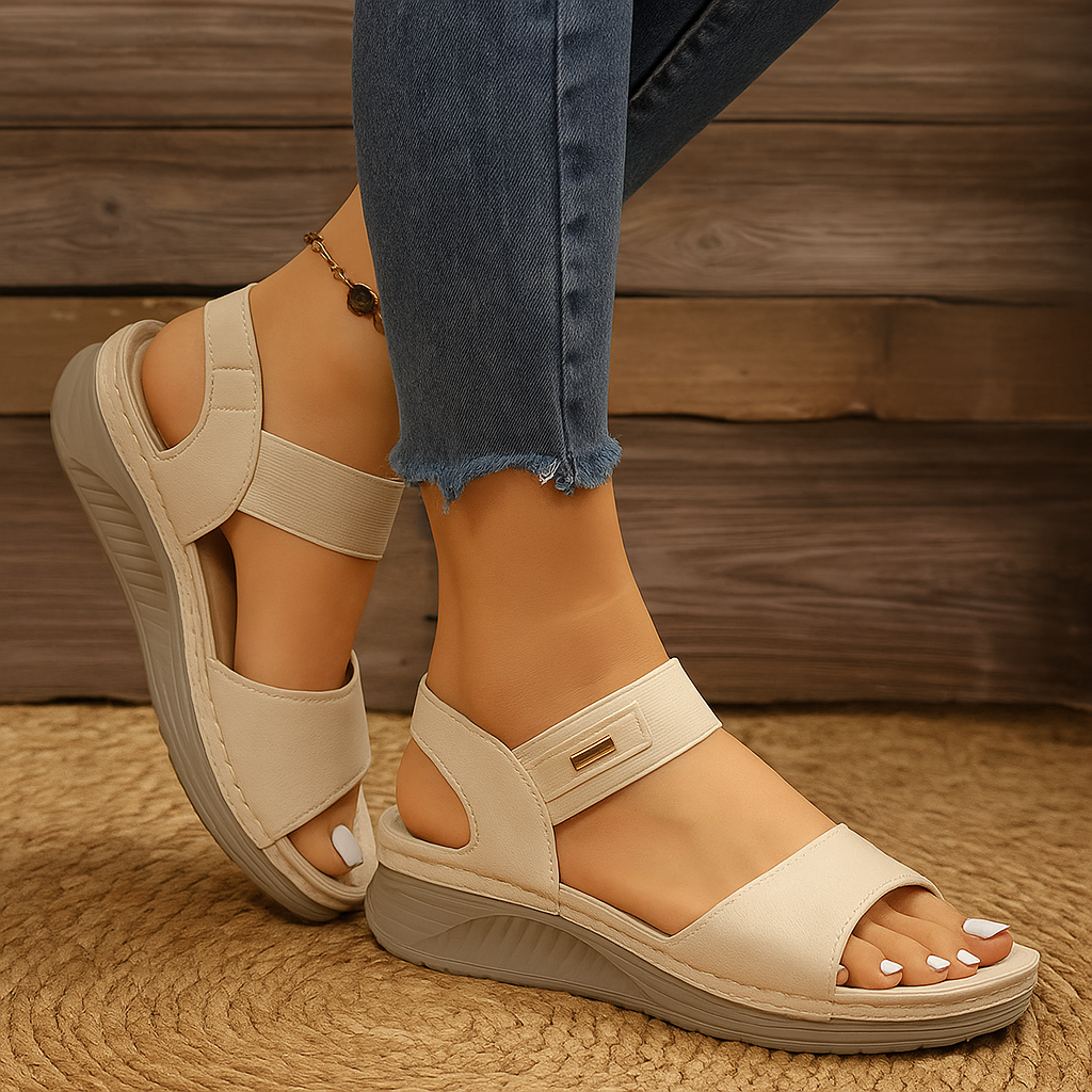 Jocasta | Women's Double Strap Velcro Wedge Sandals