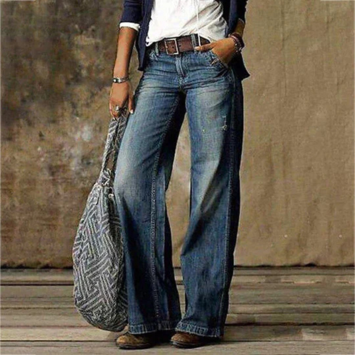 Azmira | Women's Faded Wide Leg Flare Jeans