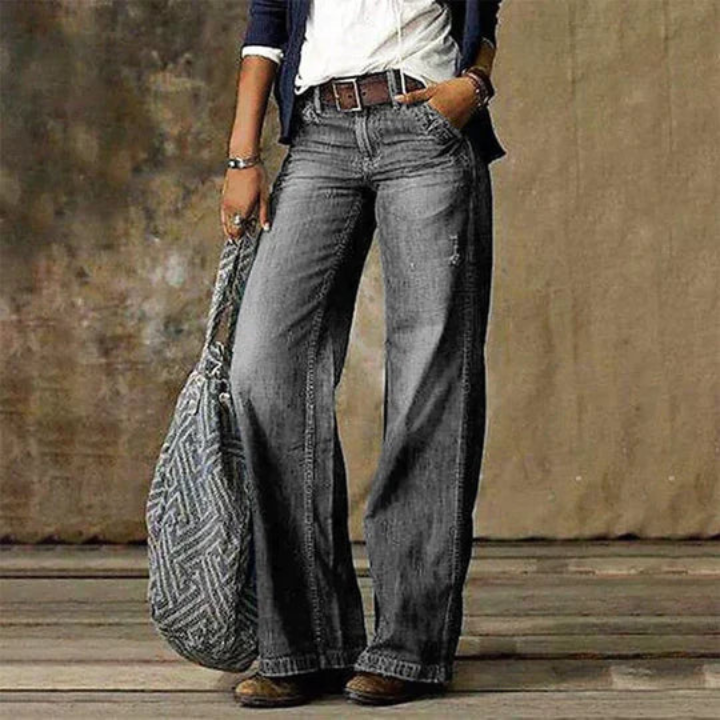 Azmira | Women's Faded Wide Leg Flare Jeans
