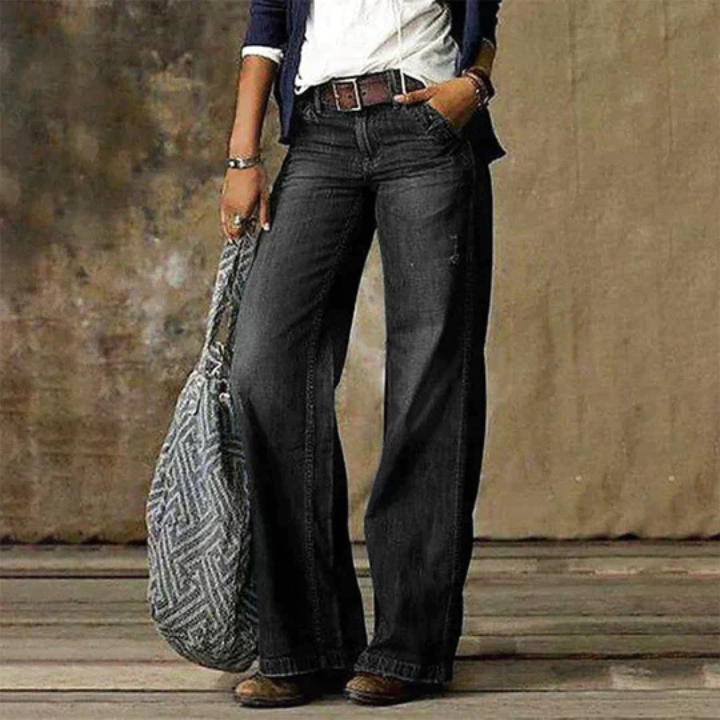 Azmira | Women's Faded Wide Leg Flare Jeans