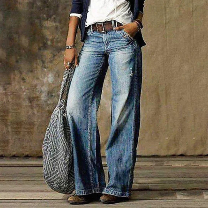 Azmira | Women's Faded Wide Leg Flare Jeans