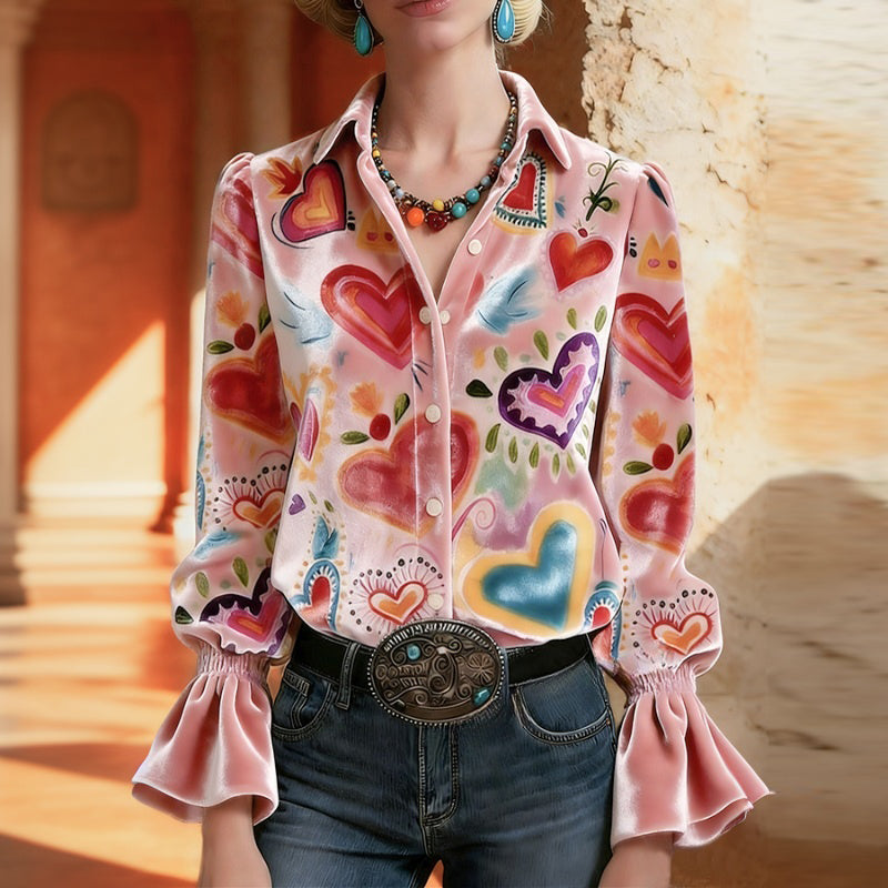 Otilia | Women's Retro Heart Print Blouse