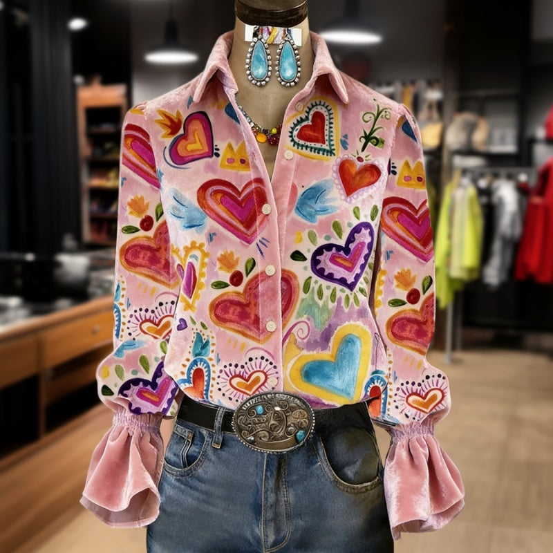 Otilia | Women's Retro Heart Print Blouse