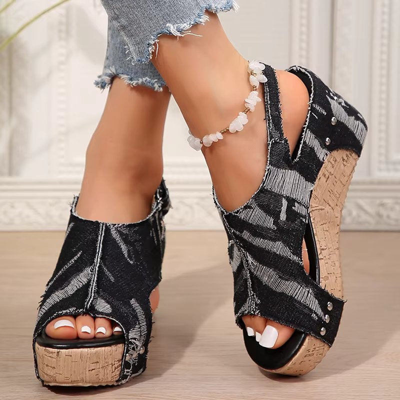 Rafferty | Women's Denim Cork Wedge Sandals