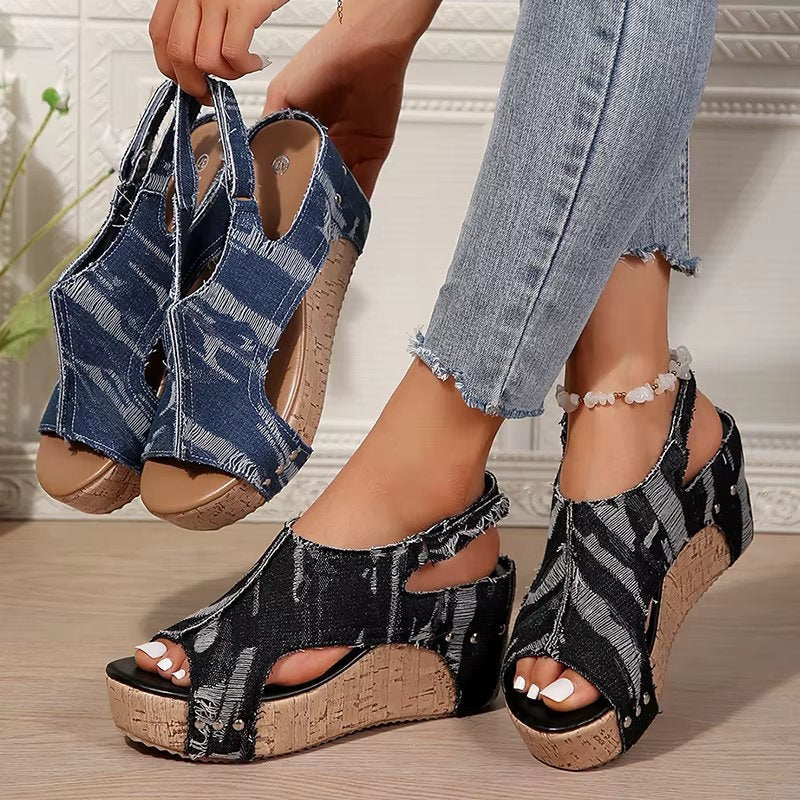 Rafferty | Women's Denim Cork Wedge Sandals