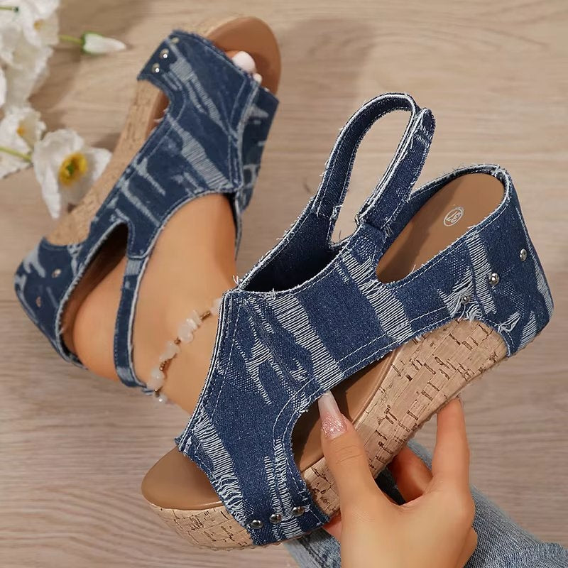 Rafferty | Women's Denim Cork Wedge Sandals