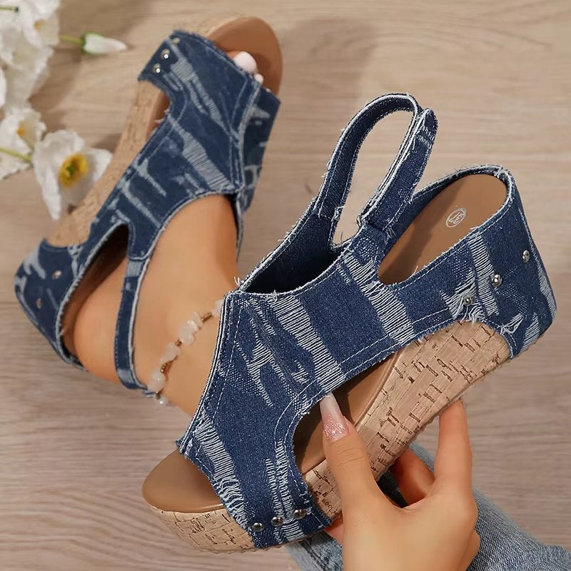 Rafferty | Women's Denim Cork Wedge Sandals
