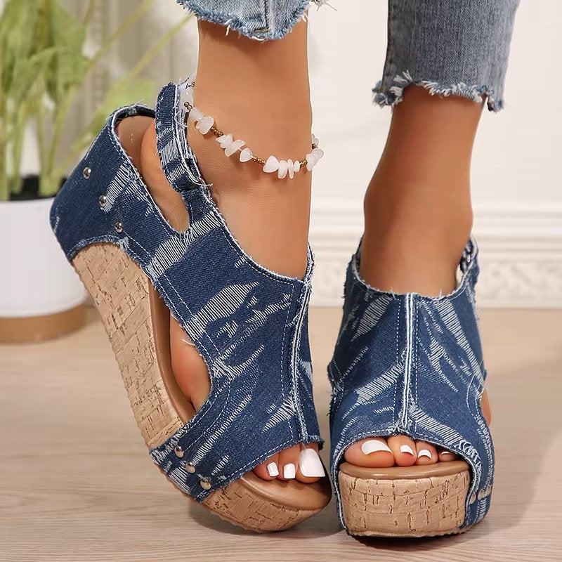 Rafferty | Women's Denim Cork Wedge Sandals