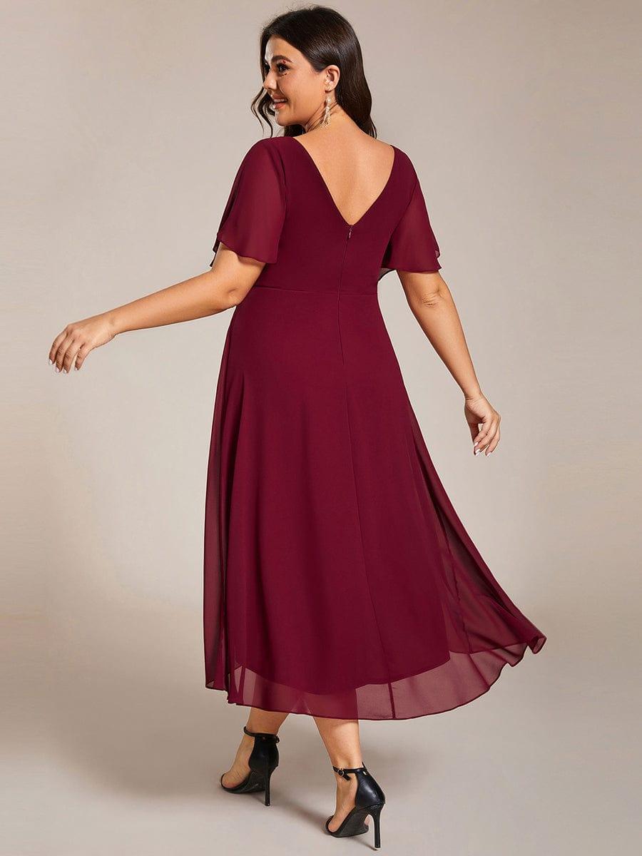 Grace & Jess | Plus Size V-Neck High-Low Chiffon Wedding Guest Dress