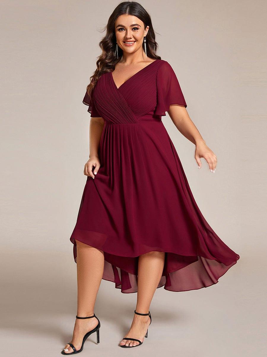 Grace & Jess | Plus Size V-Neck High-Low Chiffon Wedding Guest Dress