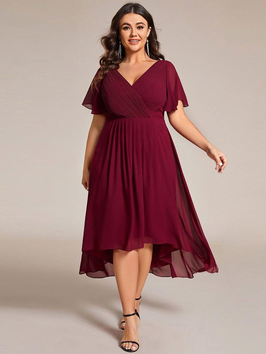 Grace & Jess | Plus Size V-Neck High-Low Chiffon Wedding Guest Dress