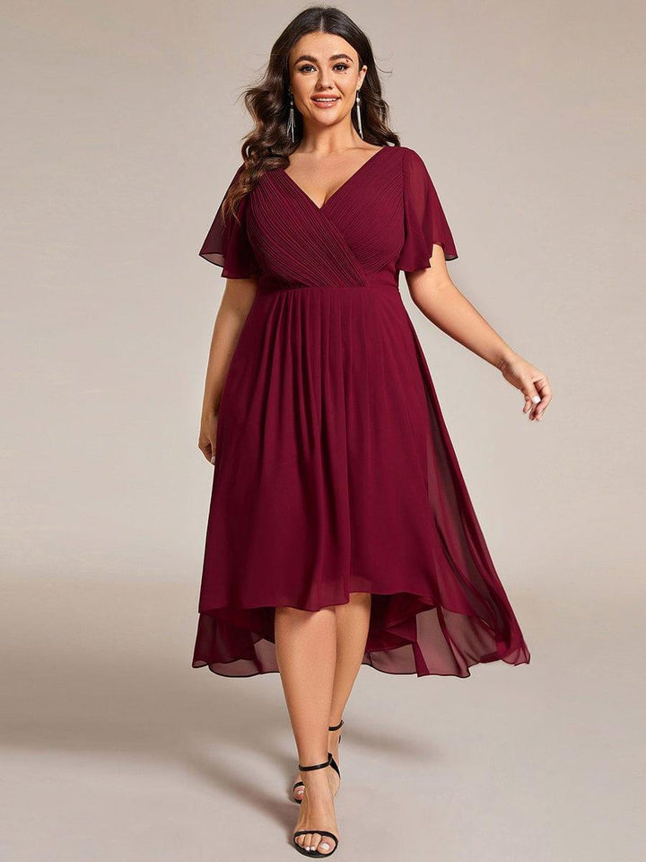 Grace & Jess | Plus Size V-Neck High-Low Chiffon Wedding Guest Dress