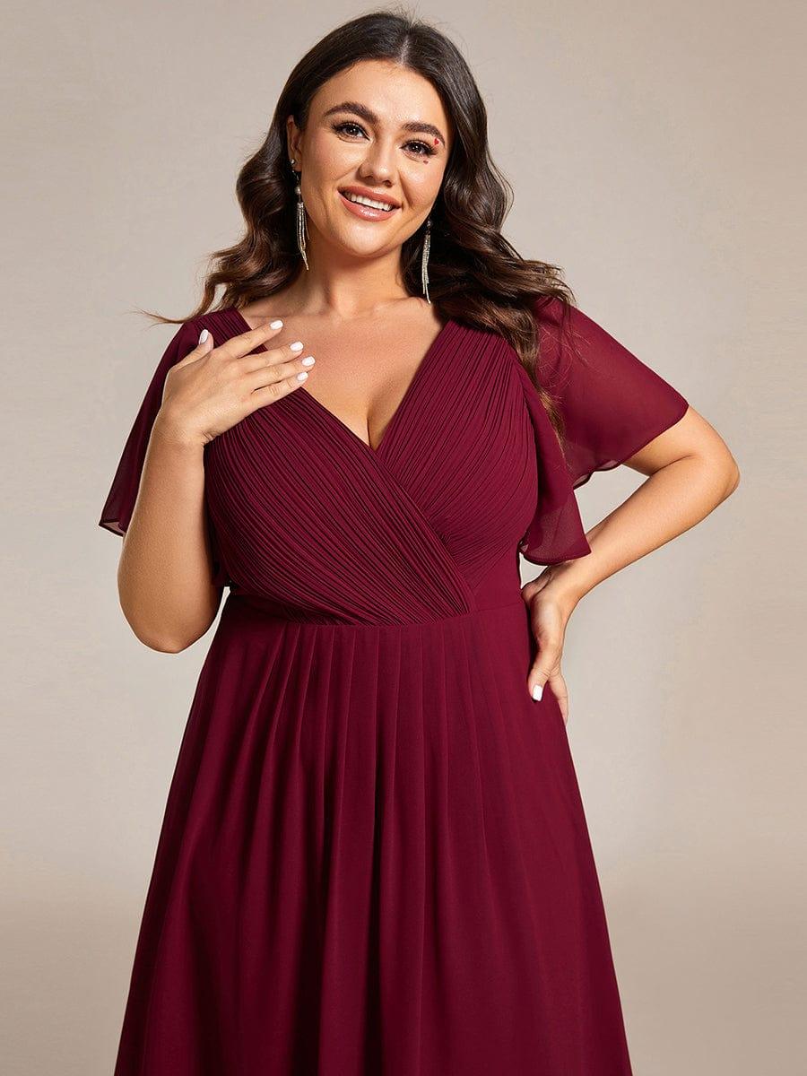 Grace & Jess | Plus Size V-Neck High-Low Chiffon Wedding Guest Dress