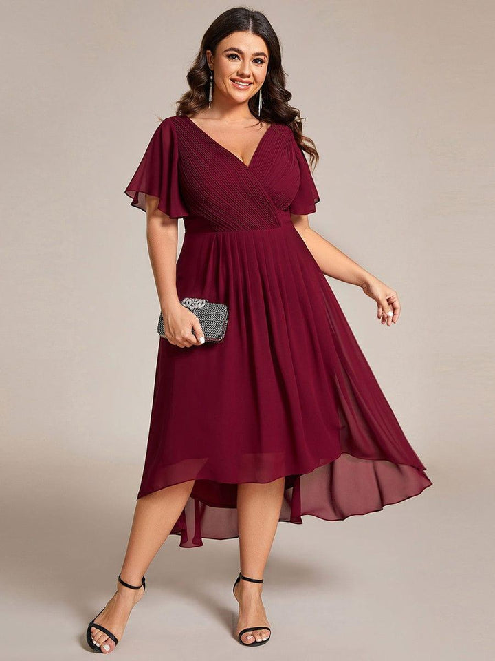 Grace & Jess | Plus Size V-Neck High-Low Chiffon Wedding Guest Dress