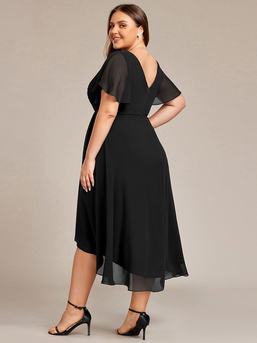 Grace & Jess | Plus Size V-Neck High-Low Chiffon Wedding Guest Dress