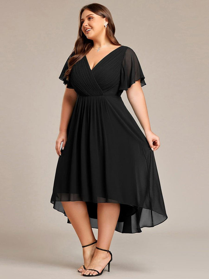 Grace & Jess | Plus Size V-Neck High-Low Chiffon Wedding Guest Dress
