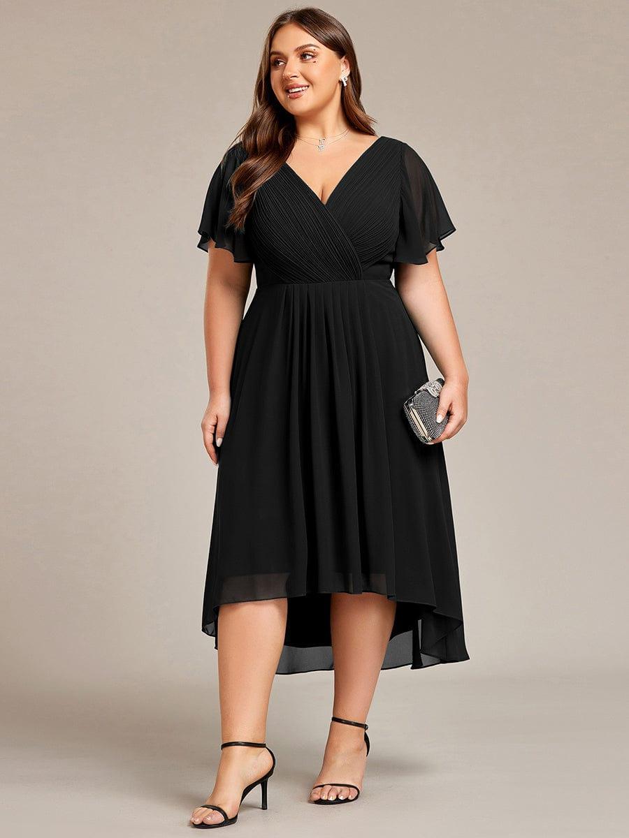 Grace & Jess | Plus Size V-Neck High-Low Chiffon Wedding Guest Dress
