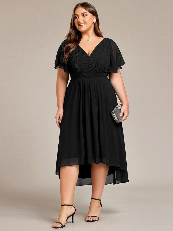 Grace & Jess | Plus Size V-Neck High-Low Chiffon Wedding Guest Dress