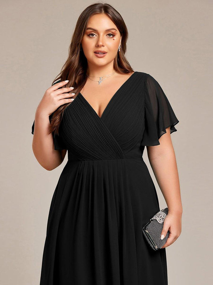 Grace & Jess | Plus Size V-Neck High-Low Chiffon Wedding Guest Dress