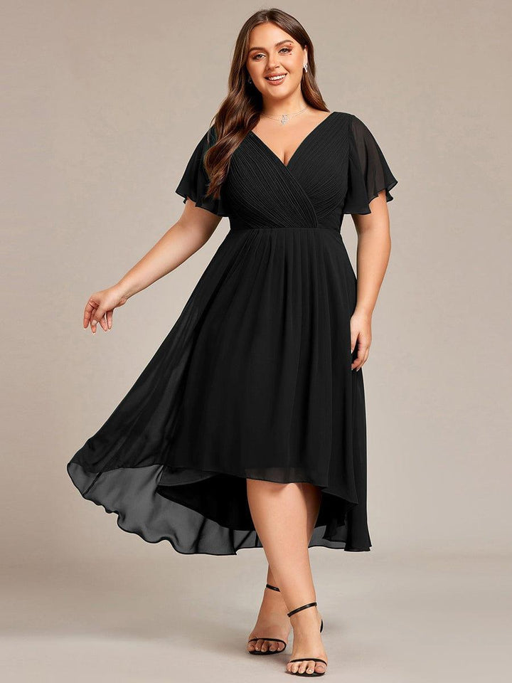 Grace & Jess | Plus Size V-Neck High-Low Chiffon Wedding Guest Dress
