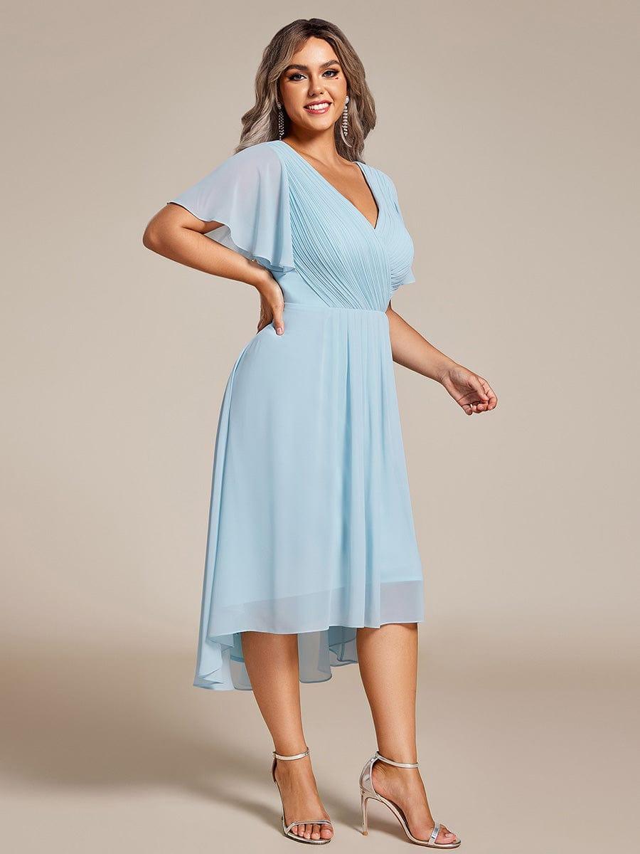 Grace & Jess | Plus Size V-Neck High-Low Chiffon Wedding Guest Dress
