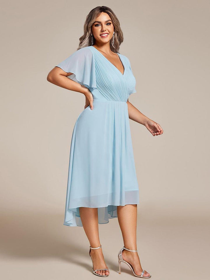 Grace & Jess | Plus Size V-Neck High-Low Chiffon Wedding Guest Dress