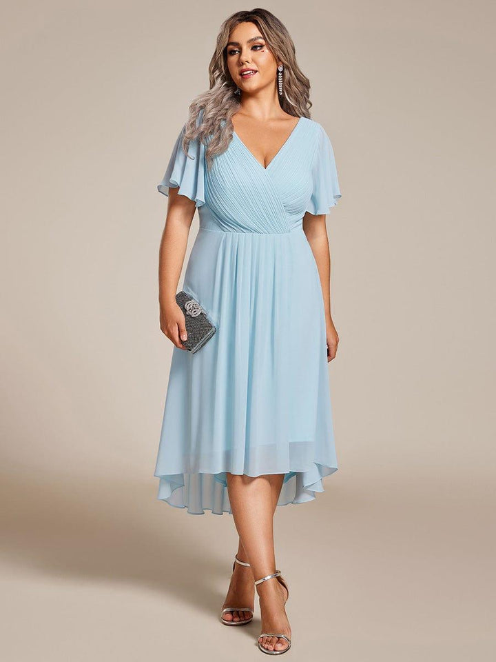 Grace & Jess | Plus Size V-Neck High-Low Chiffon Wedding Guest Dress