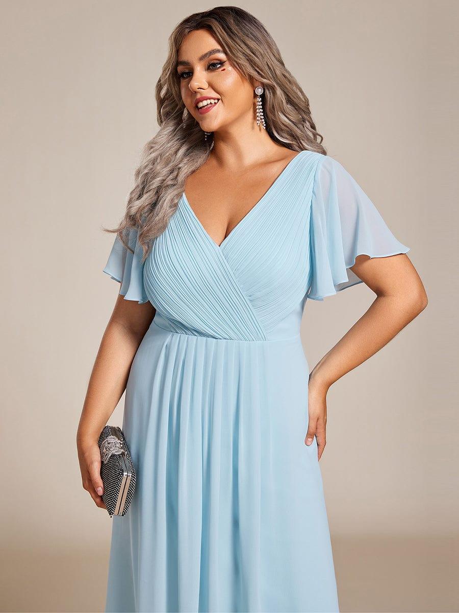 Grace & Jess | Plus Size V-Neck High-Low Chiffon Wedding Guest Dress