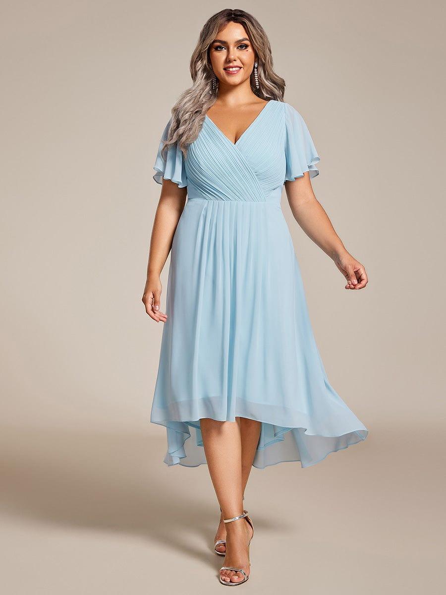 Grace & Jess | Plus Size V-Neck High-Low Chiffon Wedding Guest Dress