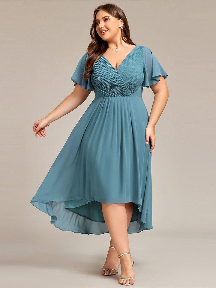 Grace & Jess | Plus Size V-Neck High-Low Chiffon Wedding Guest Dress
