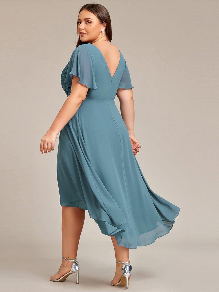 Grace & Jess | Plus Size V-Neck High-Low Chiffon Wedding Guest Dress