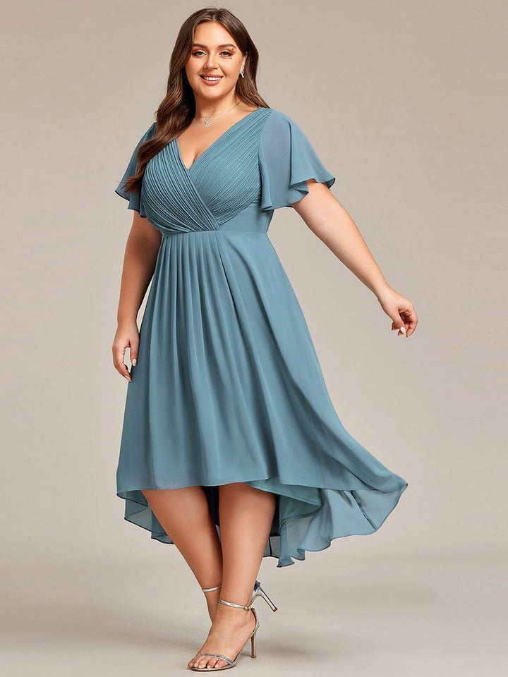Grace & Jess | Plus Size V-Neck High-Low Chiffon Wedding Guest Dress